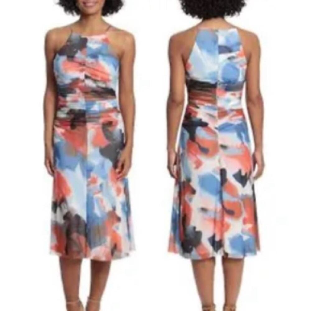 NWT MAGGIE LONDON 20W/2X  RUCHED HALTER MIDI DRESS